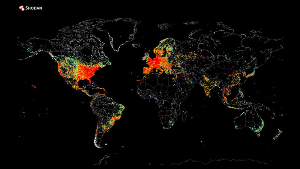Mapa caliente de objetos conectados en el mundo